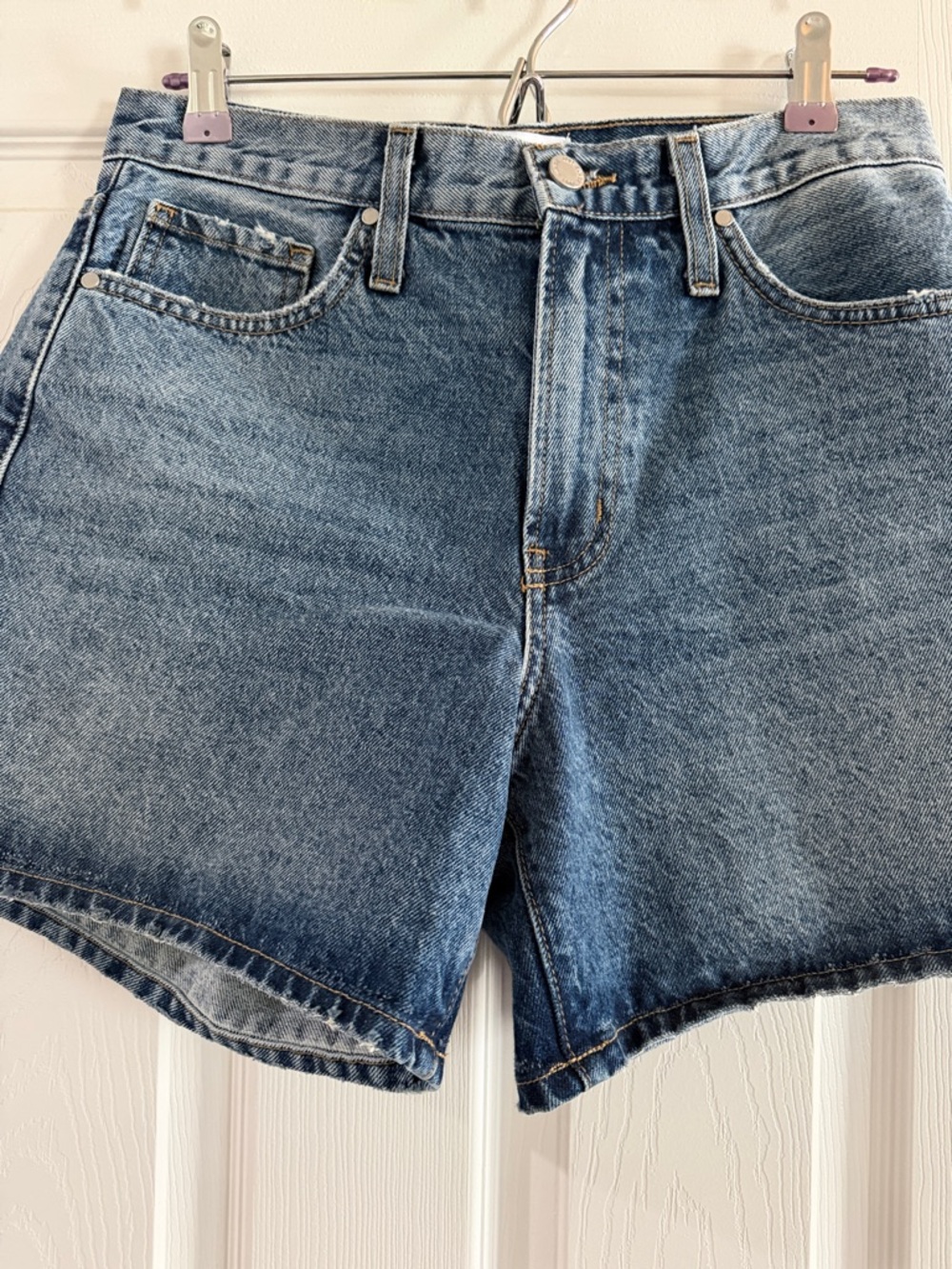 Just Black Distressed Mid-Blue Denim Shorts